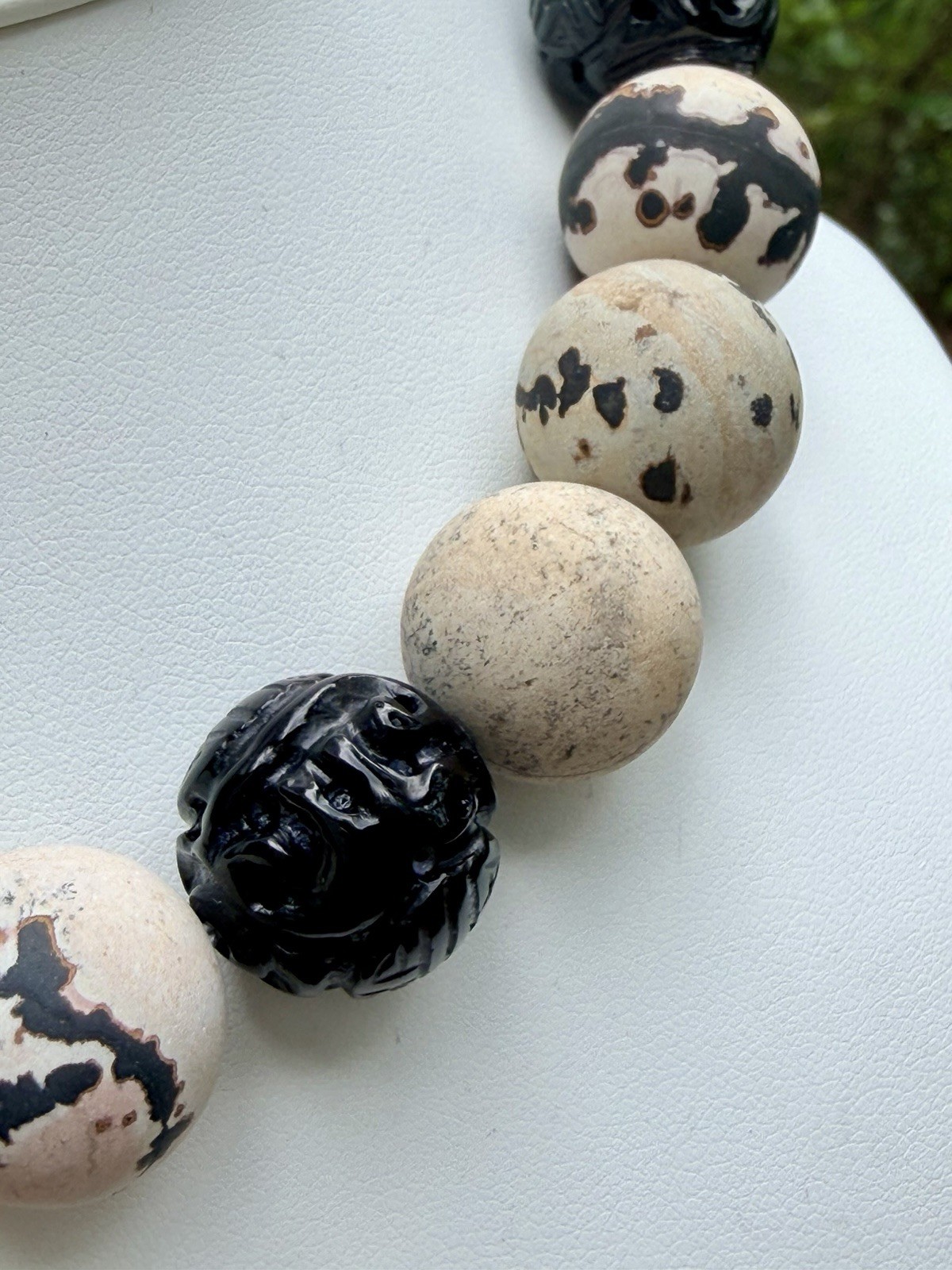 One-of-a-Kind Design 925 Carved Onyx & Matte Variegated Jasper Choker necklace