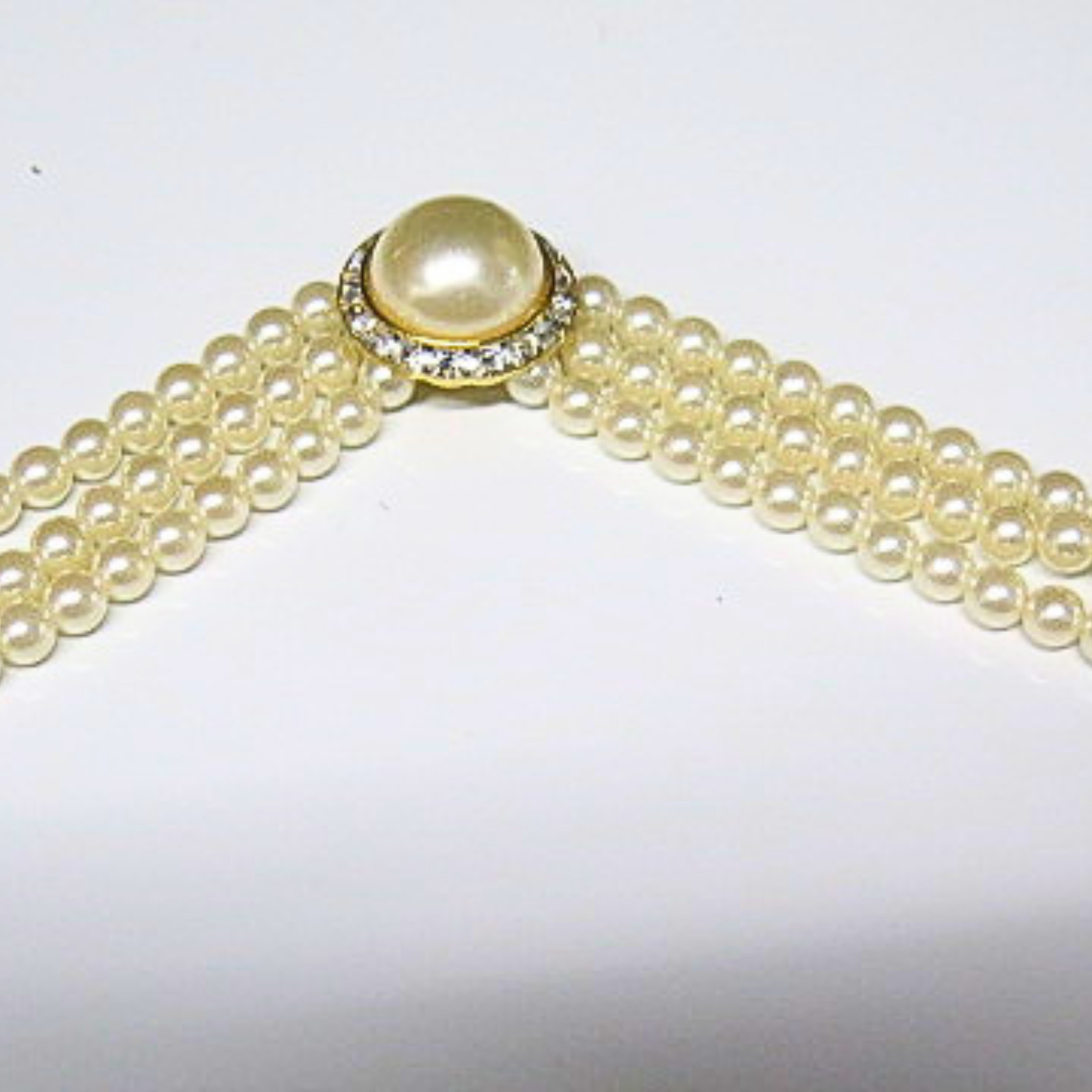 Vintage 4 Strand Faux Pearl Bracelet Rhinestone Gold Tone Estate 7.5″ Bridal