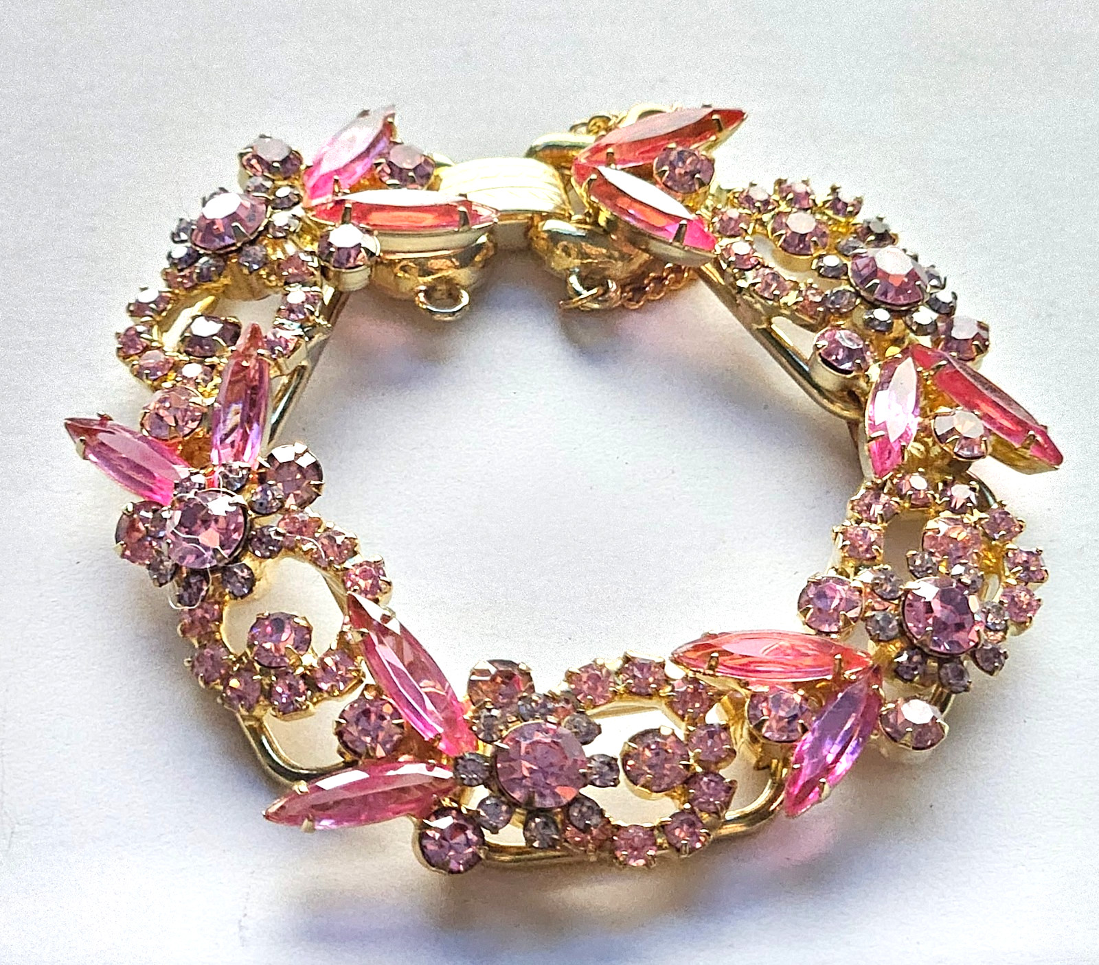 Vintage Juliana Pink Marquise Crystal Rhinestone Bracelet Prong Set