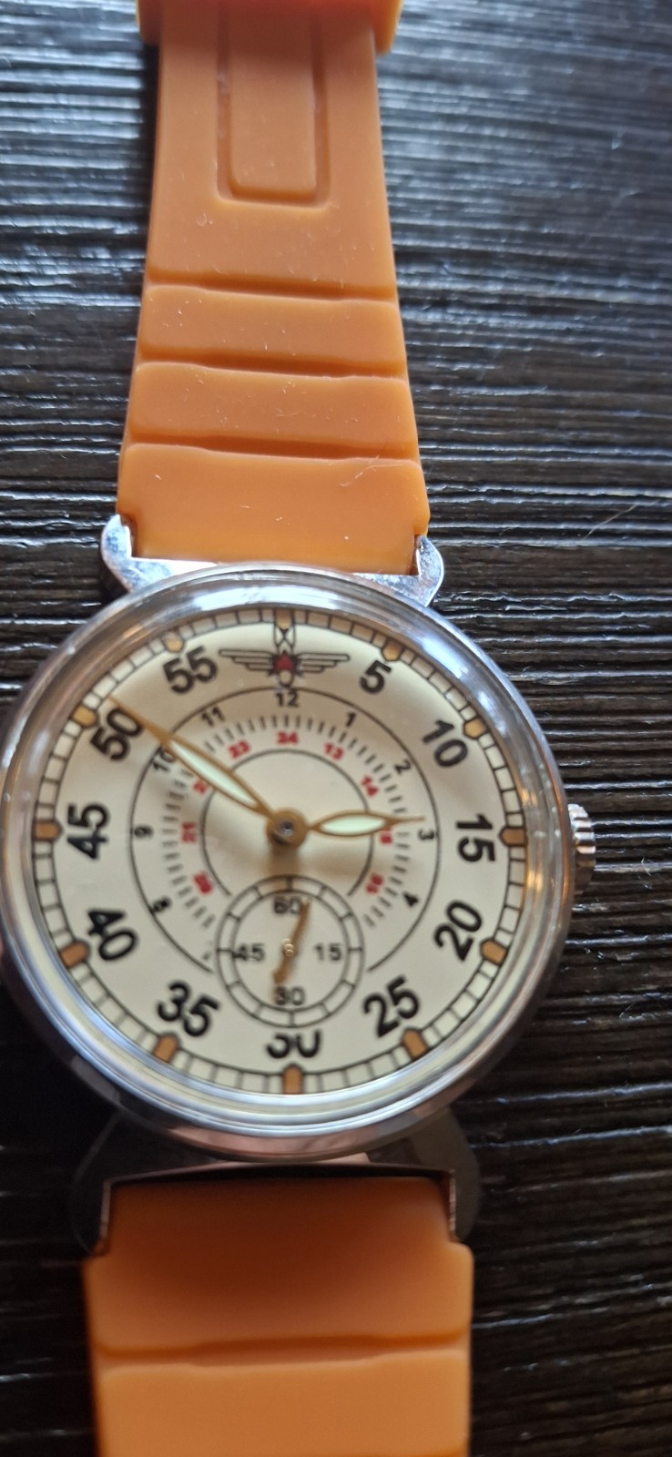 Pobeda Manual Wind Soviet Watch White Dial Orange Casio Strap