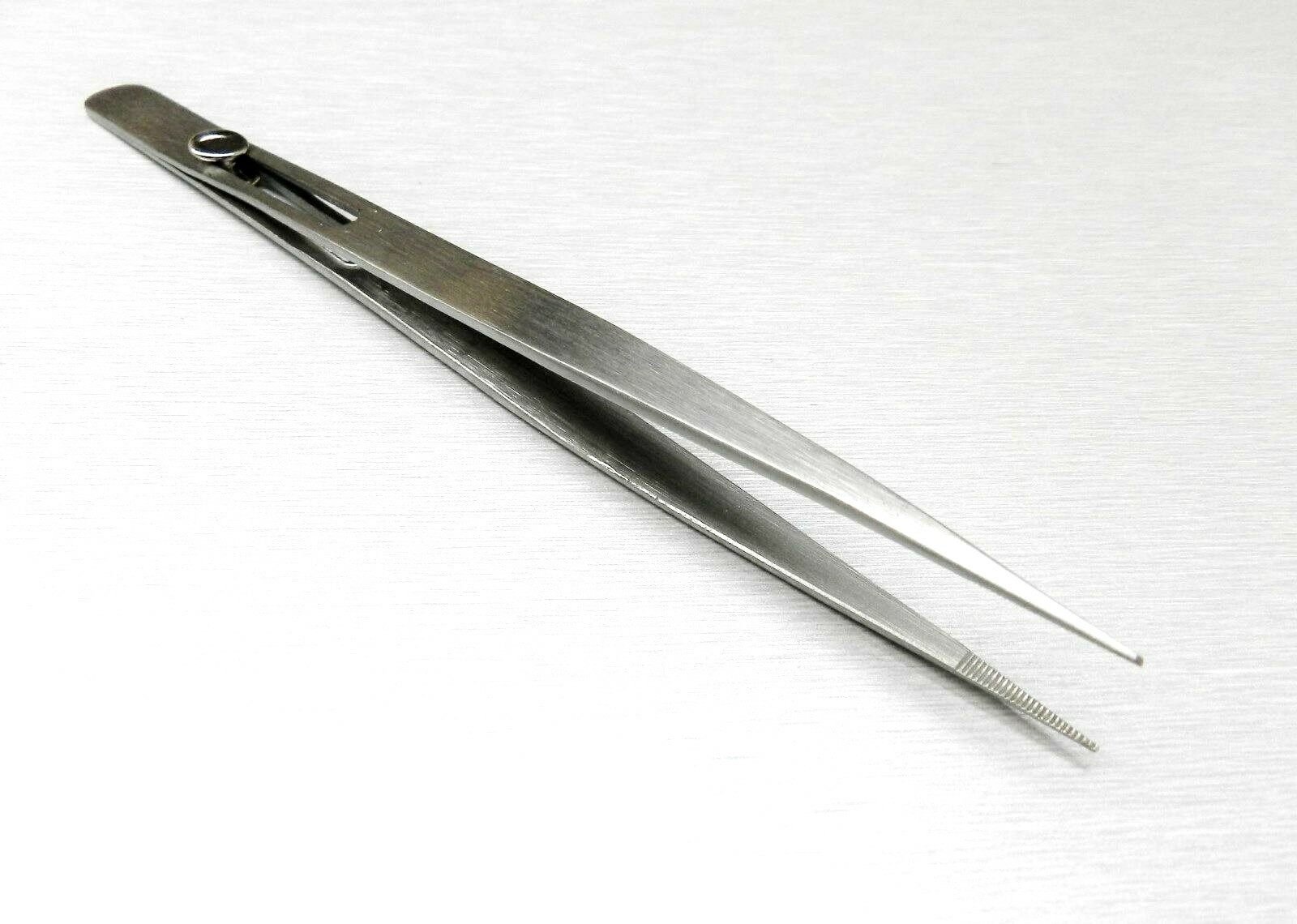 Tweezers Slide Locking Button Parts Holding Lock 6″ Stainless Fine Tips Serrated