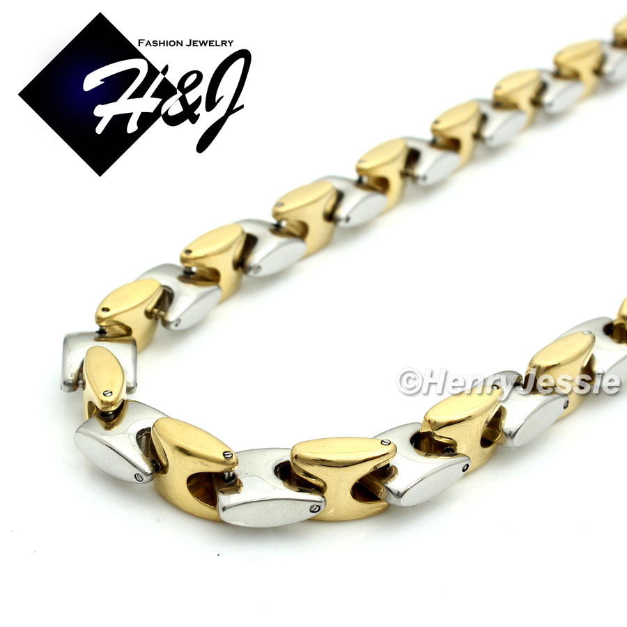 7.5-11″MEN Stainless Steel 8mm Silver/Gold Plated Interlock Bones Chain Bracelet