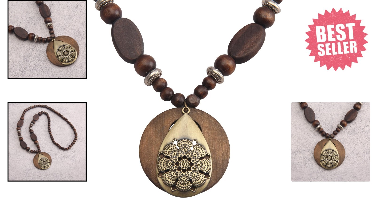 Versatile Boho Pendant Necklace – Elegant 6.5cm Wooden Charm for Every Occasion