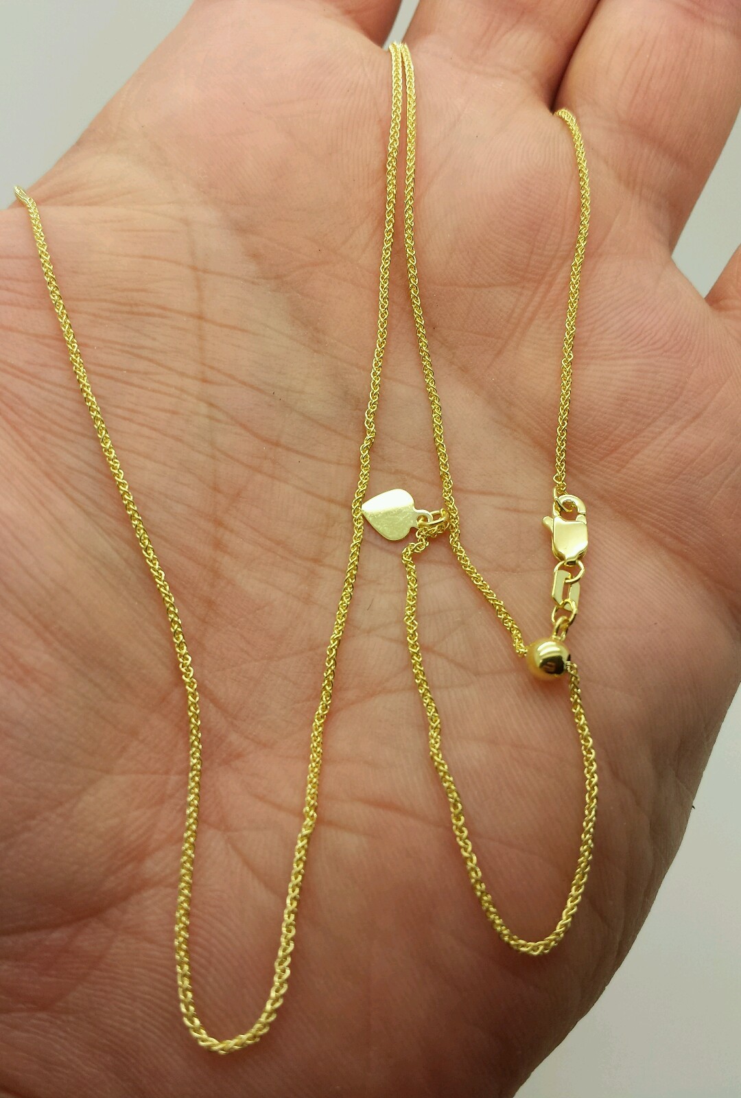 10k Solid Yellow Gold Adjustable Wheat Necklace Pendant Chain Up to 22″ 1.0mm