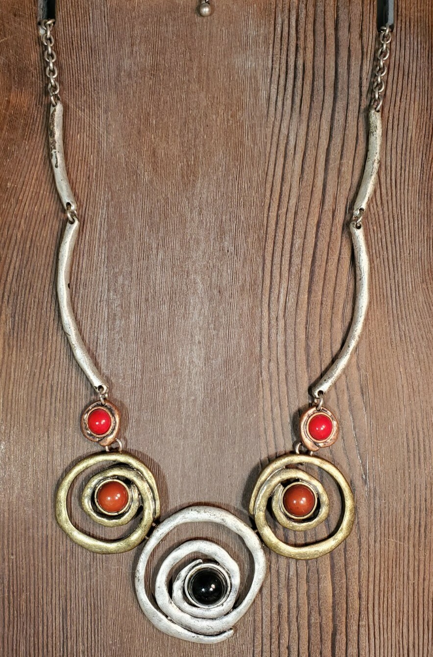 Womens Statement Necklace Gold Silver Color Swirl Rust Black 22-24″ Unique