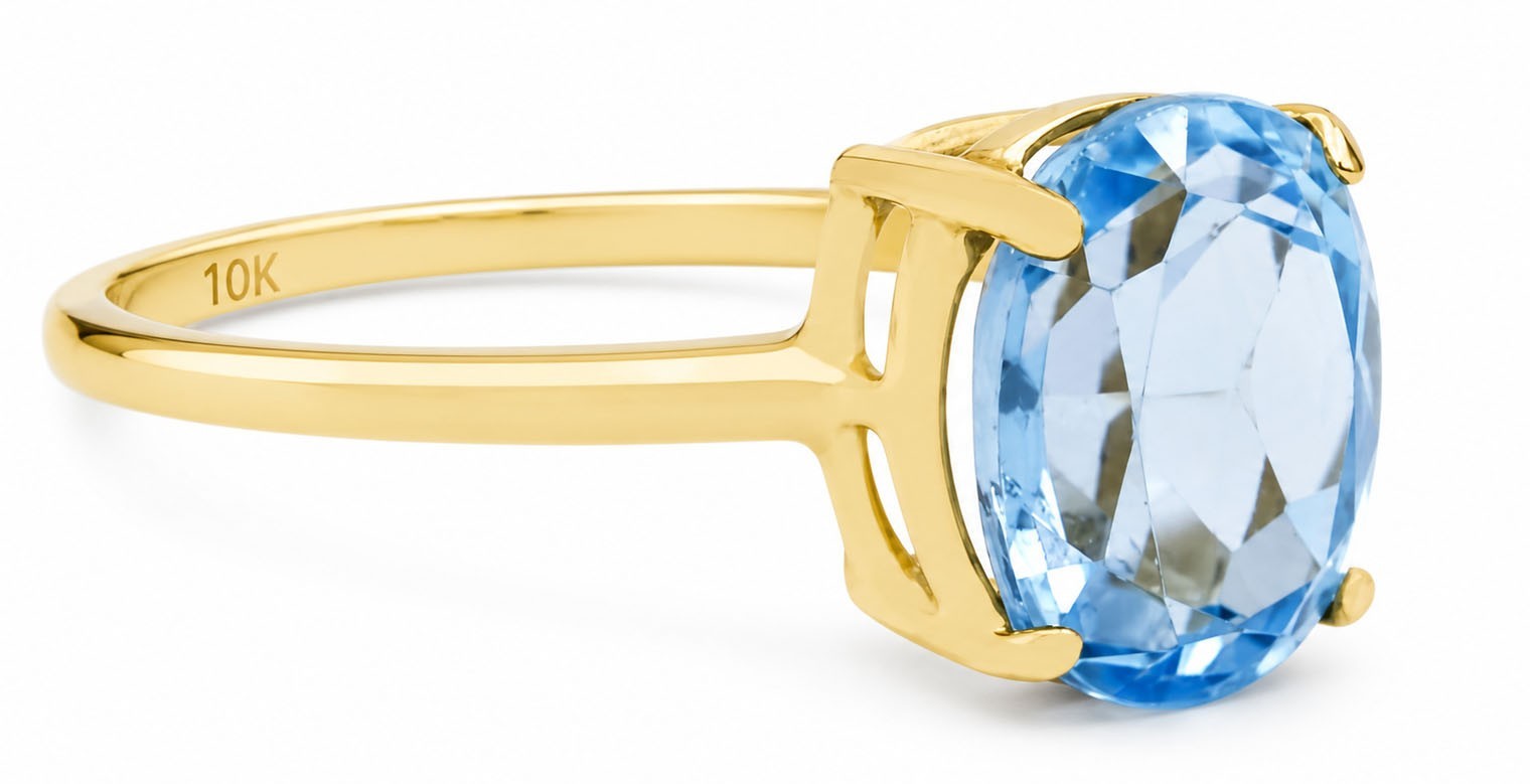 GENUINE 3.85 Cts BLUE TOPAZ RING 10K SOLID YELLOW GOLD -Free Appraisal Service