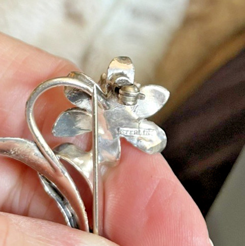 Sterling Silver Vintage Daffodil Jonquil Flower Brooch Pin-March Birthday flower