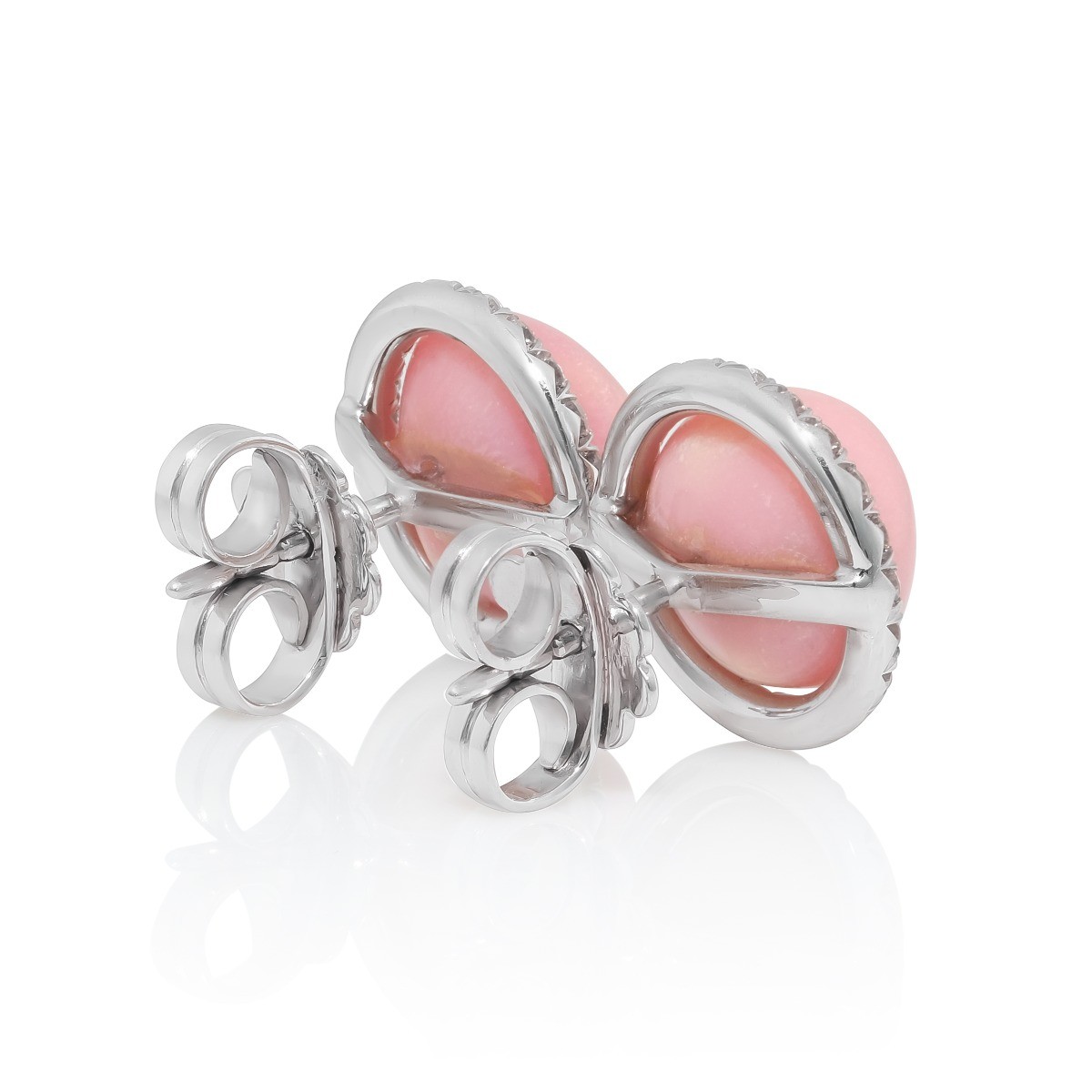Natural Pink Conch Pearl 11.70ct 18K Wh Gold Earrings Dia GIA