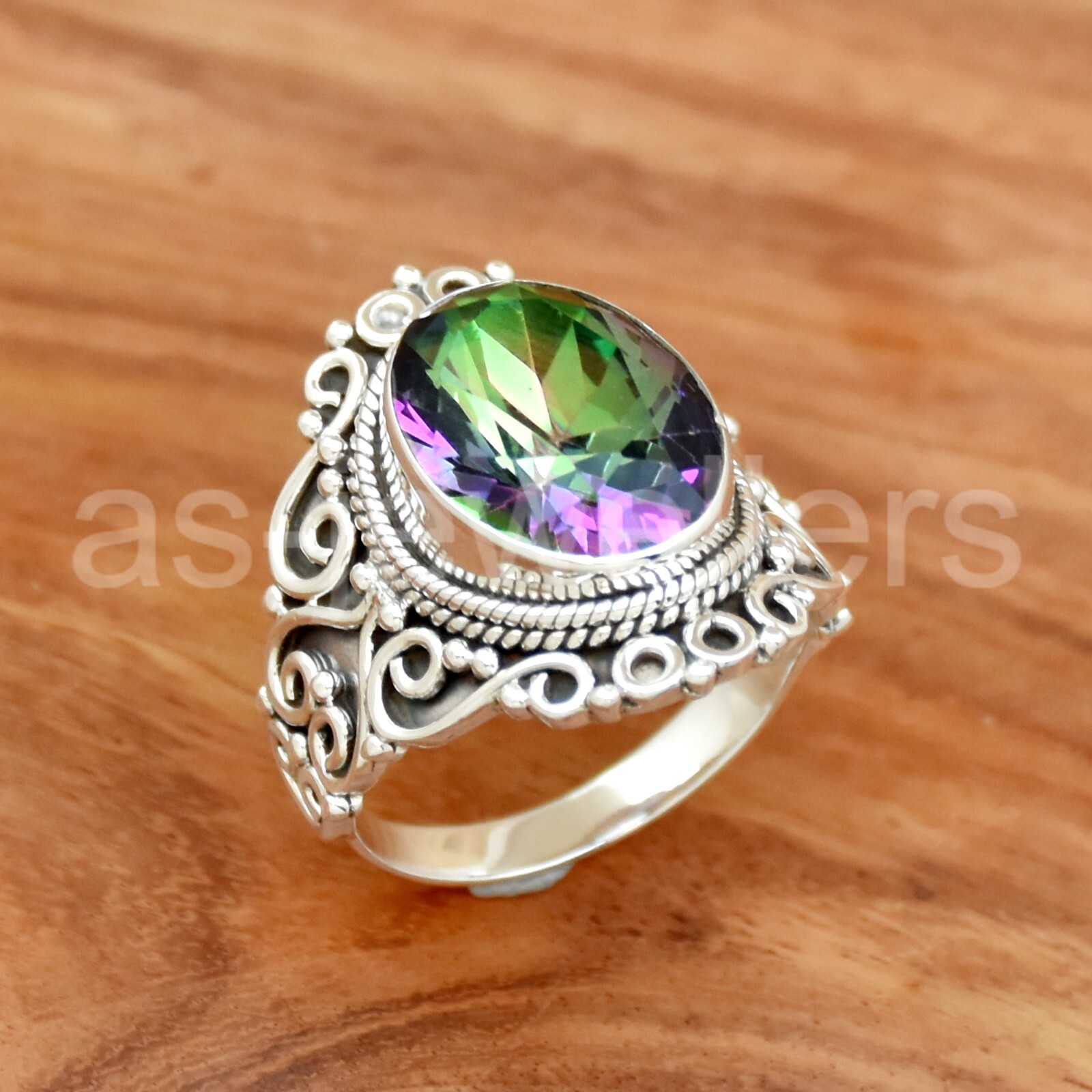 925 Sterling Silver, Mystic Topaz Ring, Oval Shape Ring, Dainty Silver Jewelry