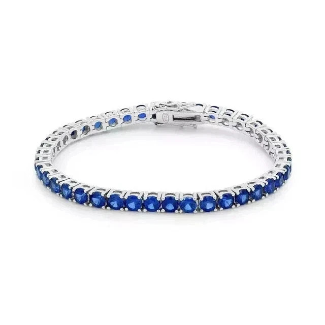 9Ct Round Cut Lab Created Sapphire Women’s Tennis Bracelet 14K White Gold Plated