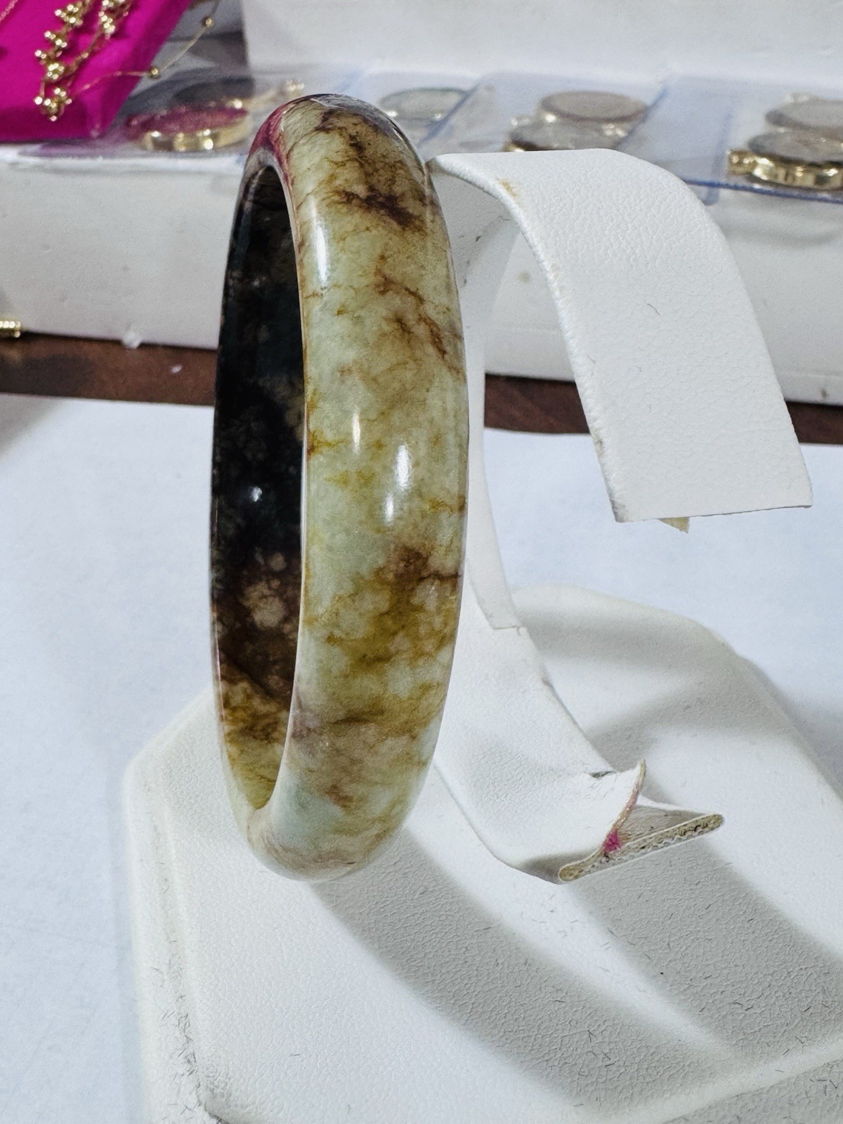 New Burmese Jade High Grade Brown Bangle Fits 5.5”-7.5”/16-18cm 49.13g 12.7/13mm