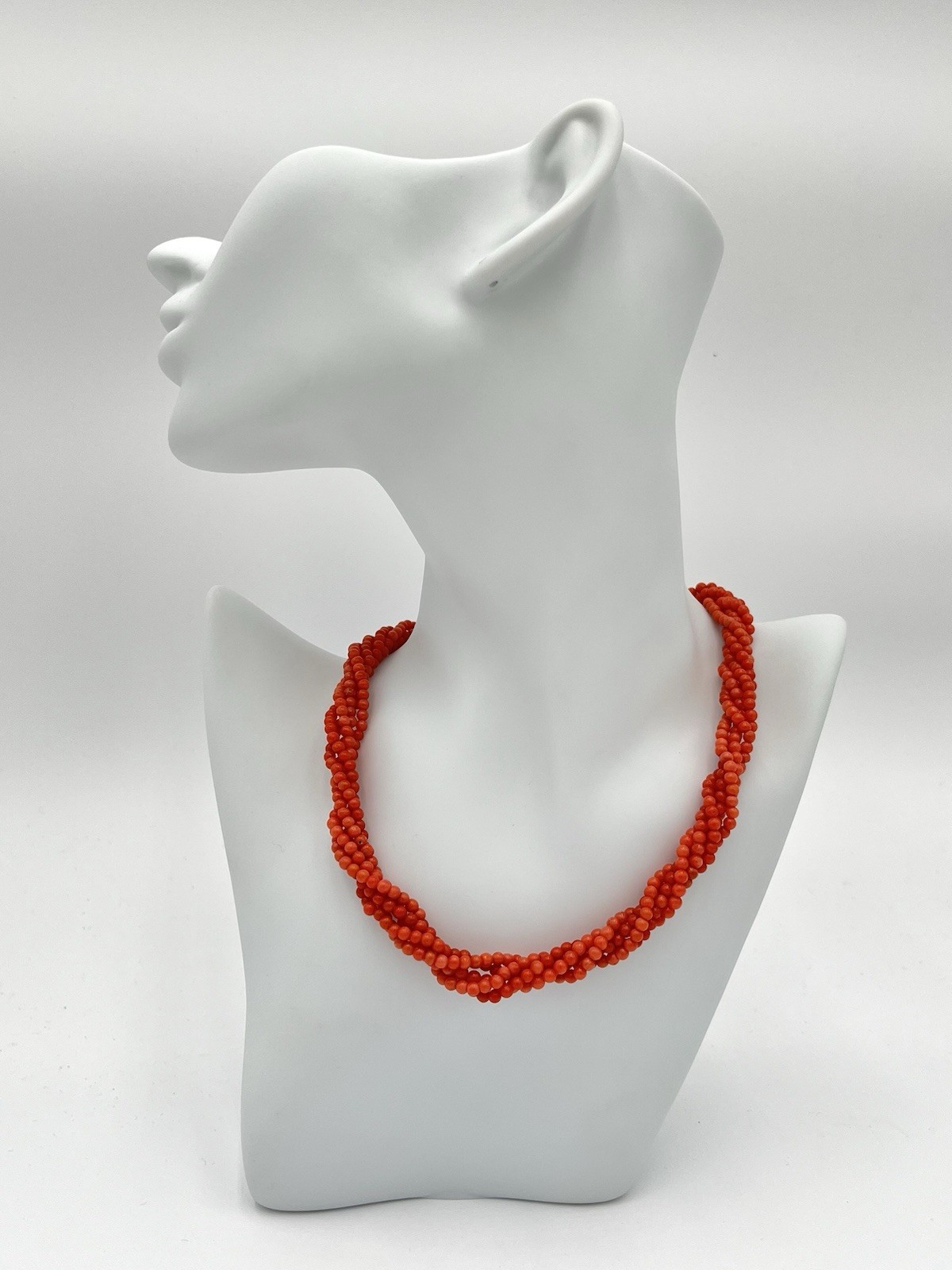 Natural Mediterranean Coral Necklace 5 Strands Tea Towel 925 Silver Made In Italy
