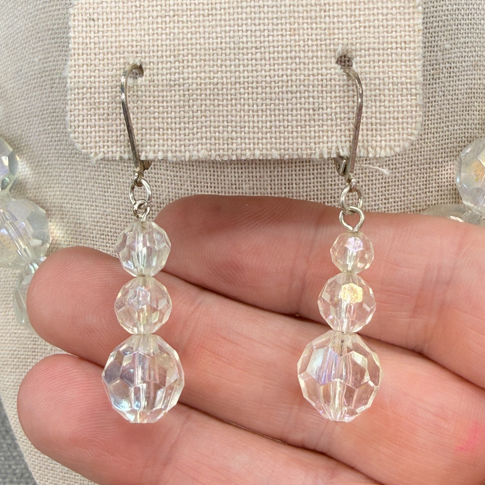 Vintage Necklace Earrings Jewelry Set AB Acrylic Beads Dangle Pierced Earrings