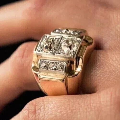 2Ct Real Moissanite Men’s Wedding Band Pinky Ring 14K Yellow Gold Plated Silver