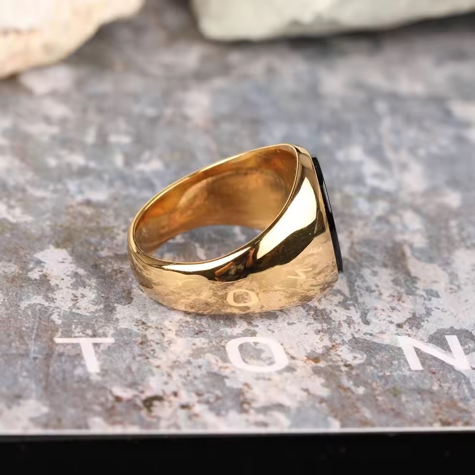 Men’s Ring High Quality 316L Stainless Steel Gold Silver Color Black Onyx Oval