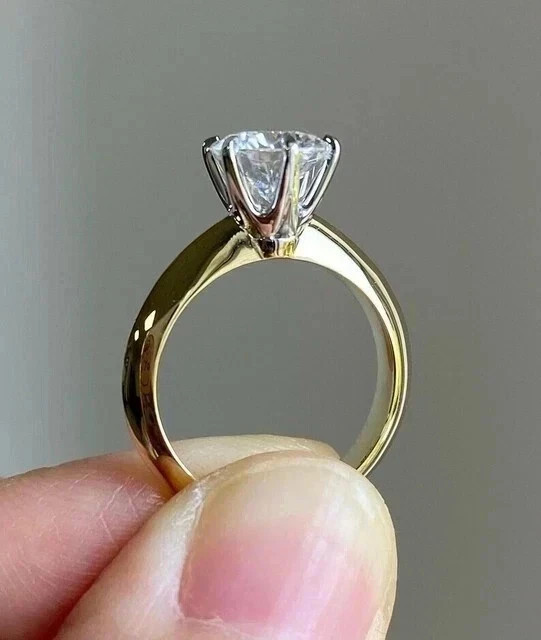 14k Yellow Gold Plated 3Ct Round Cut Moissanite Women’s Solitaire Wedding Ring
