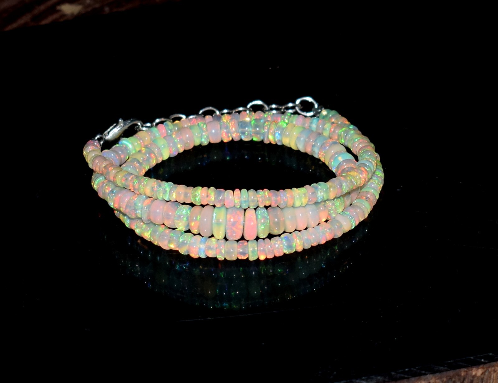 A++ 100%Natural Ethiopian Opal Welo Fire Opal Gemstone Beads Necklace”16