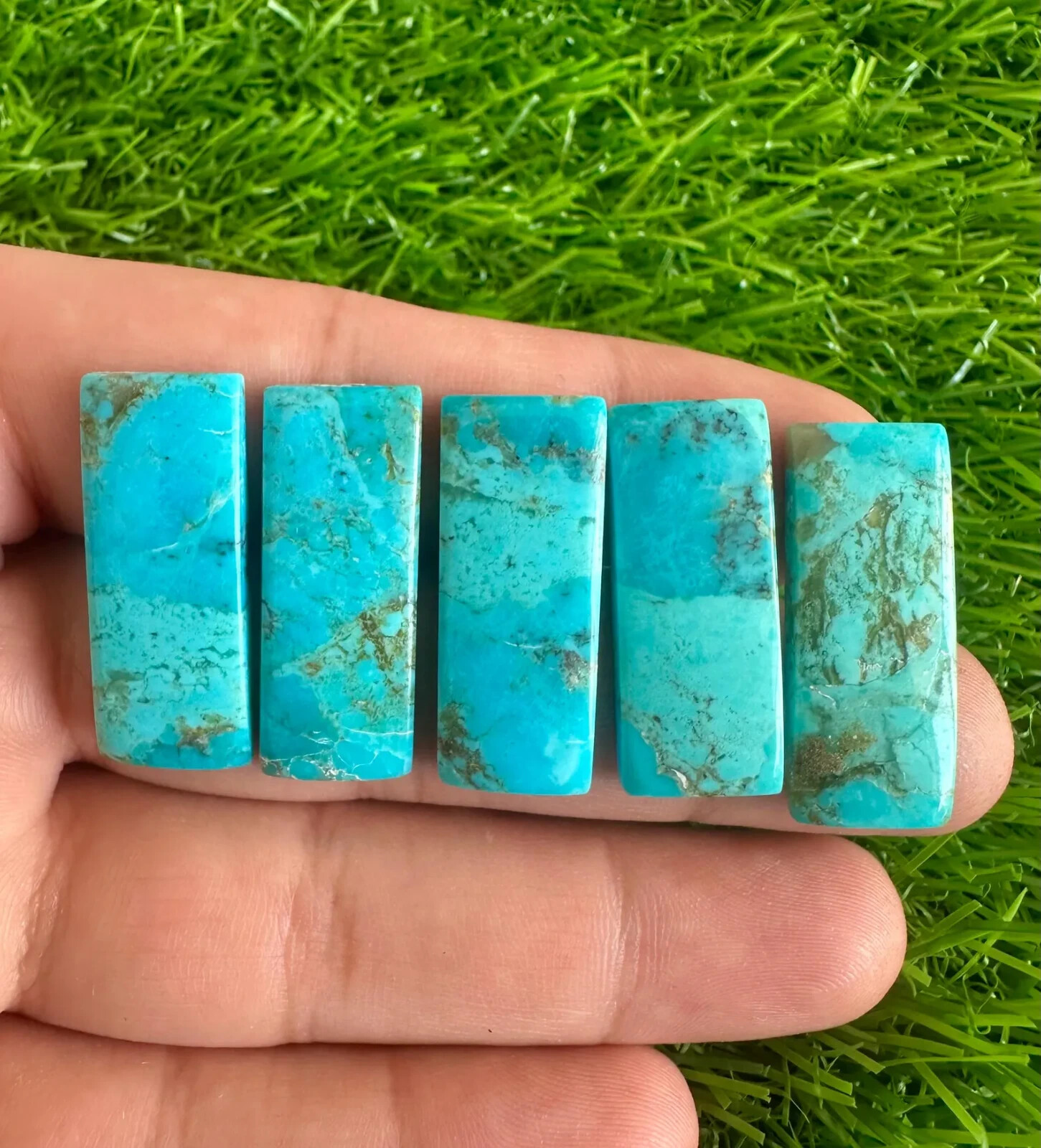 Natural Blue Mohave Turquoise 12x30MM Rectangle cabochon 5Pcs Lot Loose Gemstone
