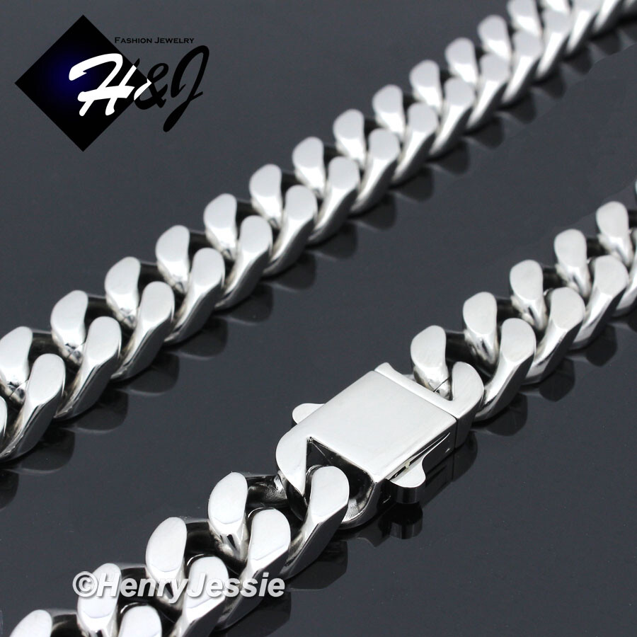 16-40″MEN Stainless Steel 7/10/12mm Silver/Gold Plated Miami Cuban Necklace*N166