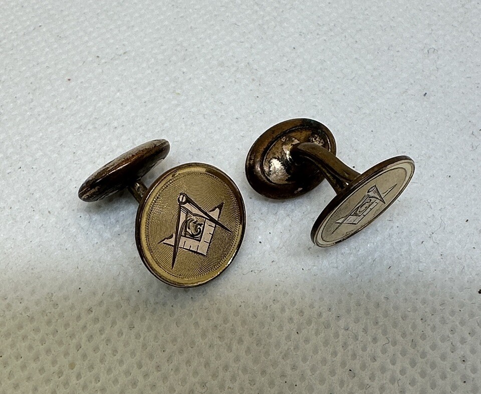 Antique Engraved Gold Filled Mason Masonic Cufflinks Cuff Links – 5.59g