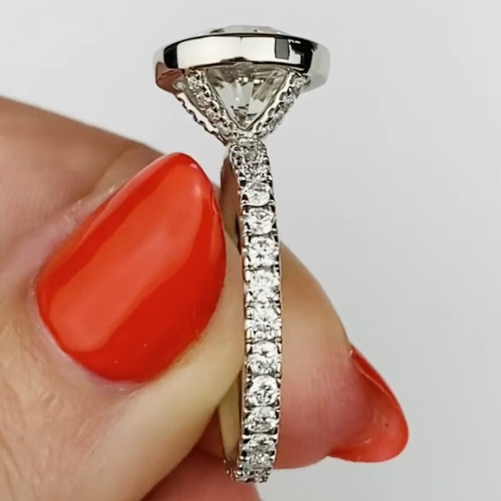 2.38 TCW Round Cut Moissanite Bezel Engagement Ring 14K White Gold Plated