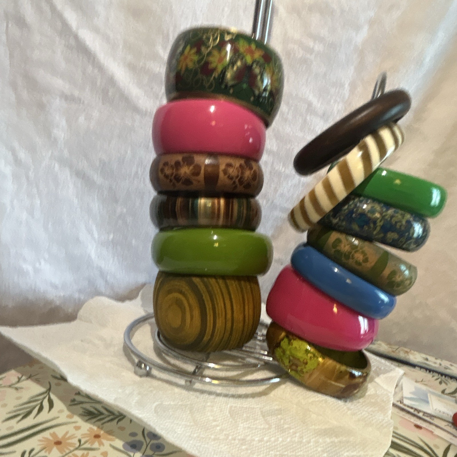 Vintage Multicolor Plastic, Wood, Metal Bangle Bracelets Mixed Lot – 31 Pieces