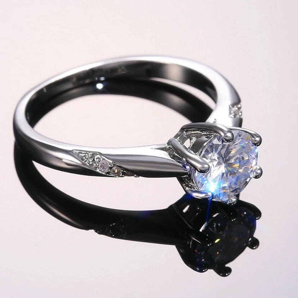1.20Ct Round Cut Lab Created Diamond Solitaire Women Ring 14K White Gold Plated