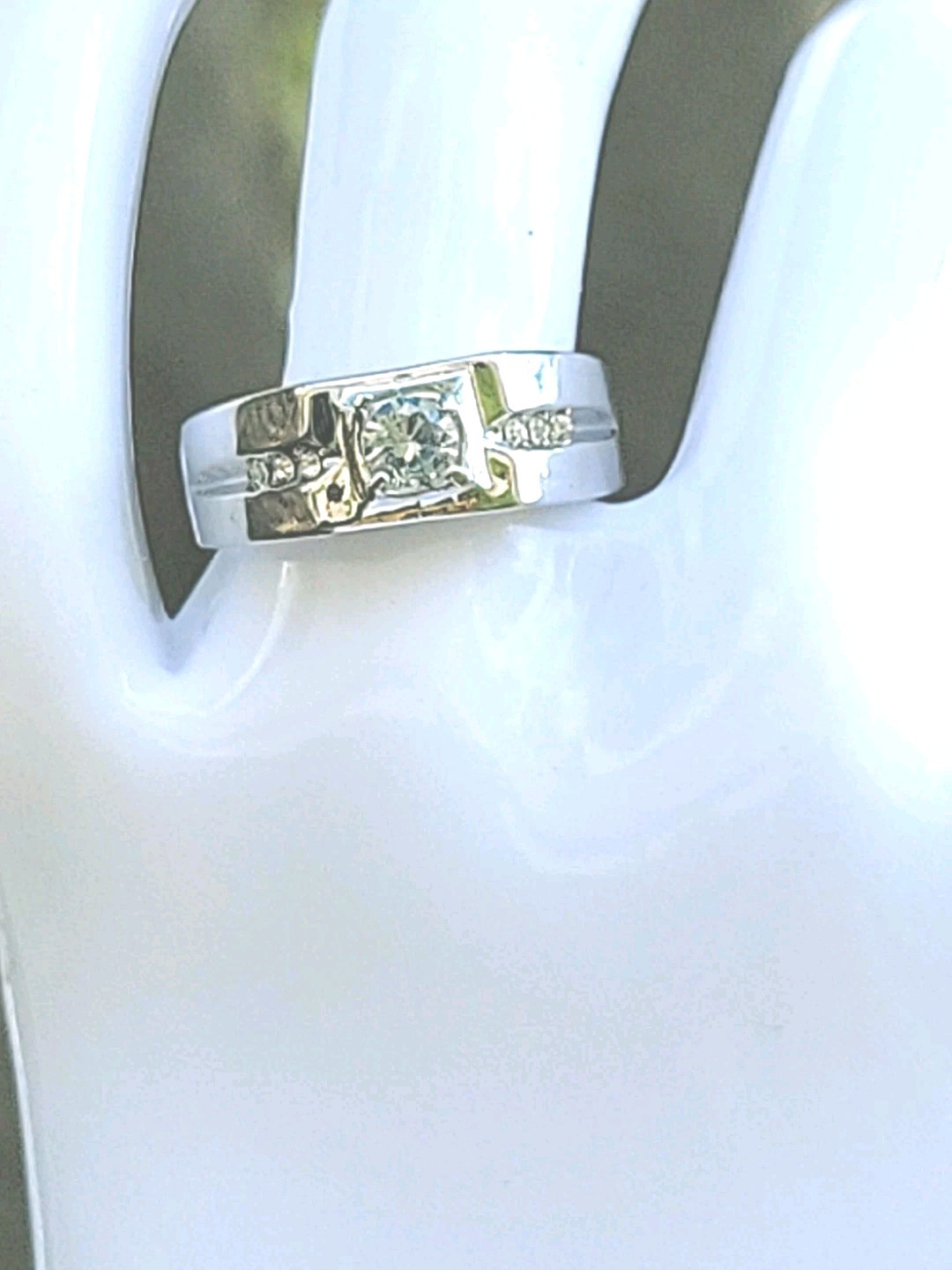 Mens Solitaire Ring White Gold EP 1 CT Simulated Diamonds (pinky)
