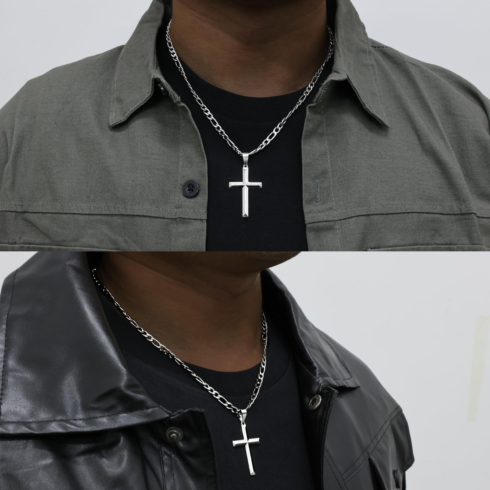 Rasetil 925 Sterling Silver Cross Necklace for Men Women 51 cm=20 in, silver