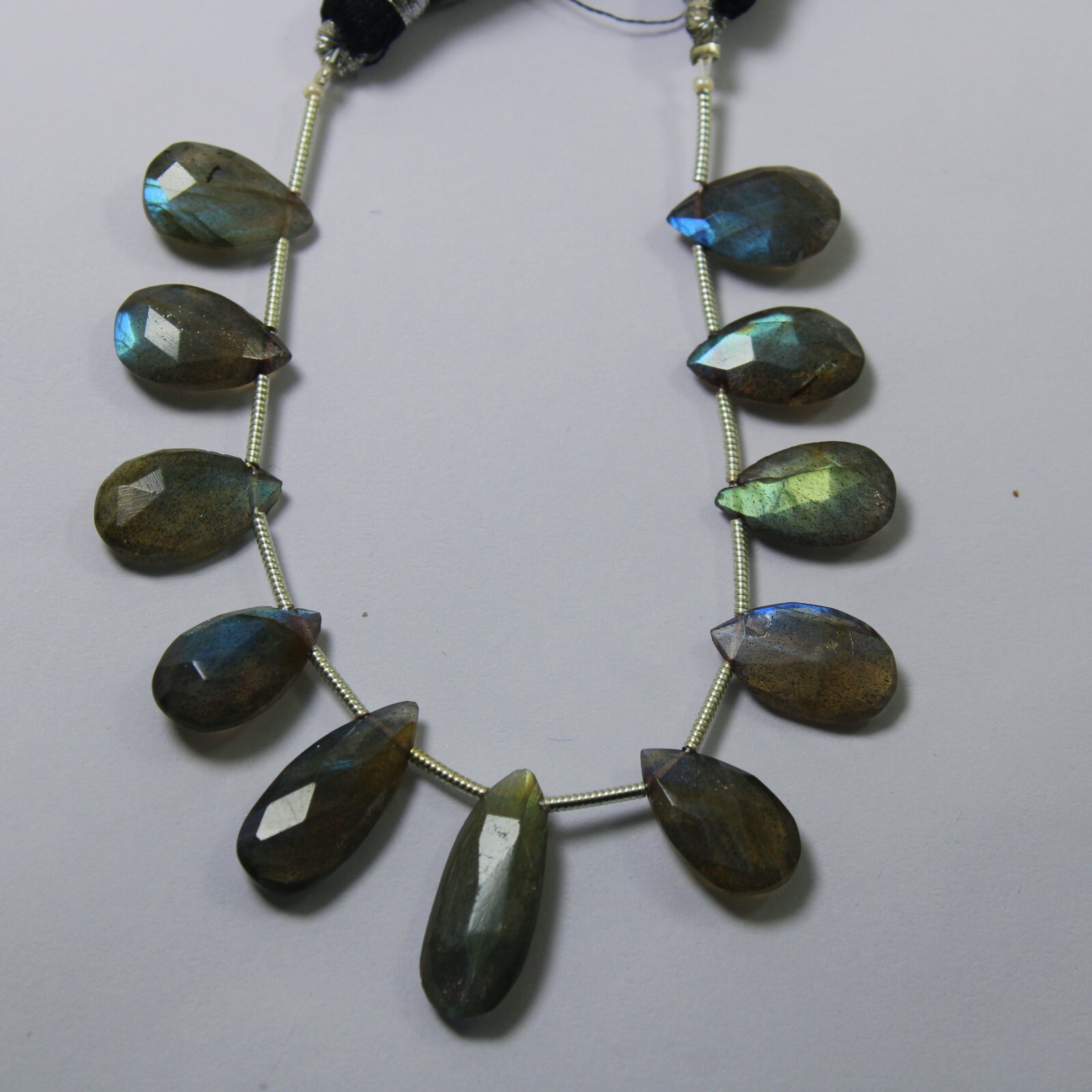 38 Carat Faceted Natural Labradorite Pear Cut 4.5 Inch Beads