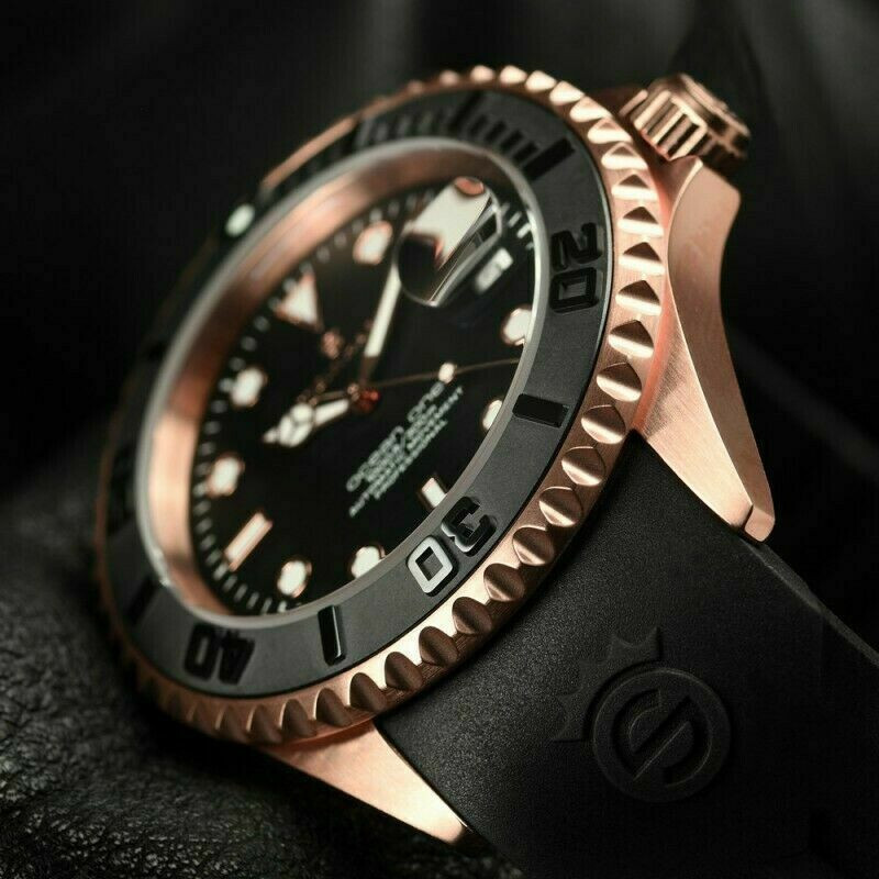 Steinhart Ocean One PINK GOLD Black Silicone Automatic Swiss Dive Watch 103-0893