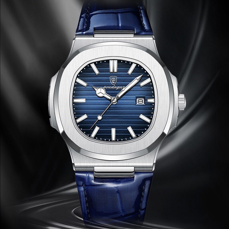 POEDAGAR Luxury Analog Men’s Watch Waterproof Luminous Leather Quartz Wristwatch