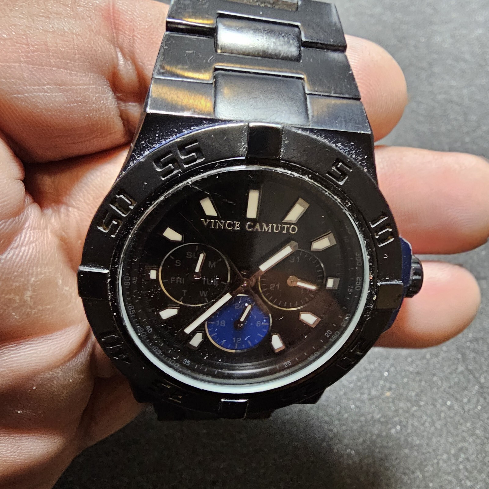 Vince Camuto Quartz Watch VC/1009BLBK The Master Blue Aluminum Black Ion-Plated