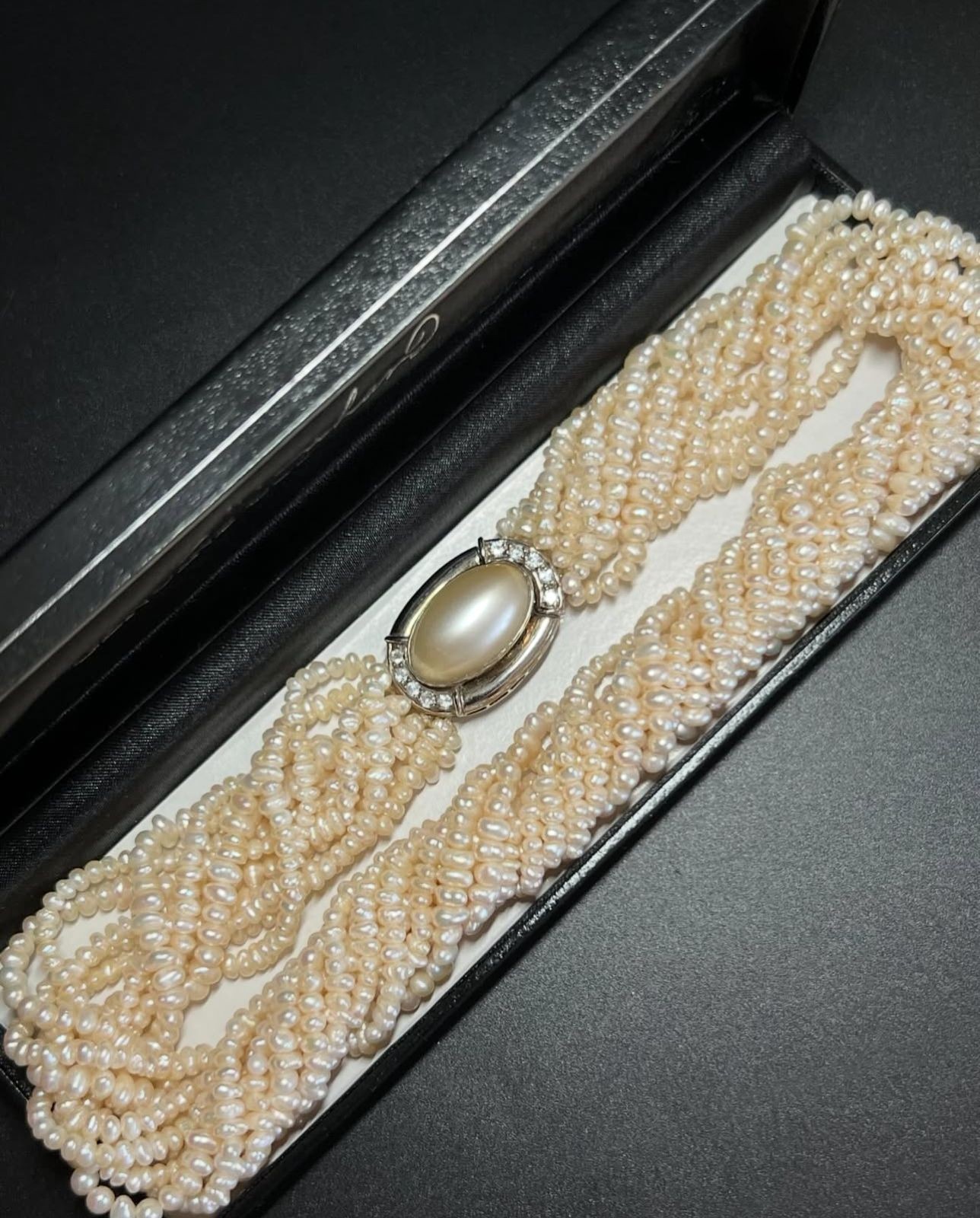 Vintage 10 Strand Natural Pearl Choker Necklace White Pearls Statement 38cm!!
