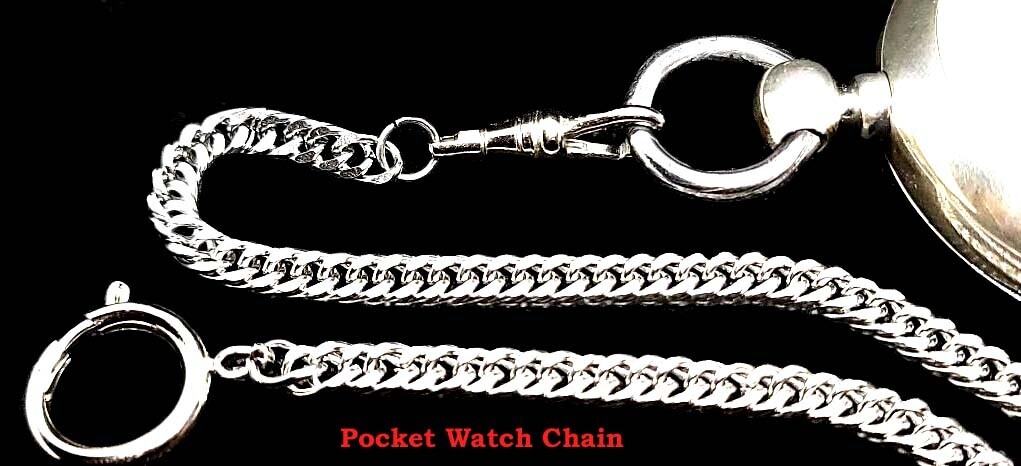 12″ Inches Long Pocket Watch Chain With Spring Ring Clasp and Swivel Hook