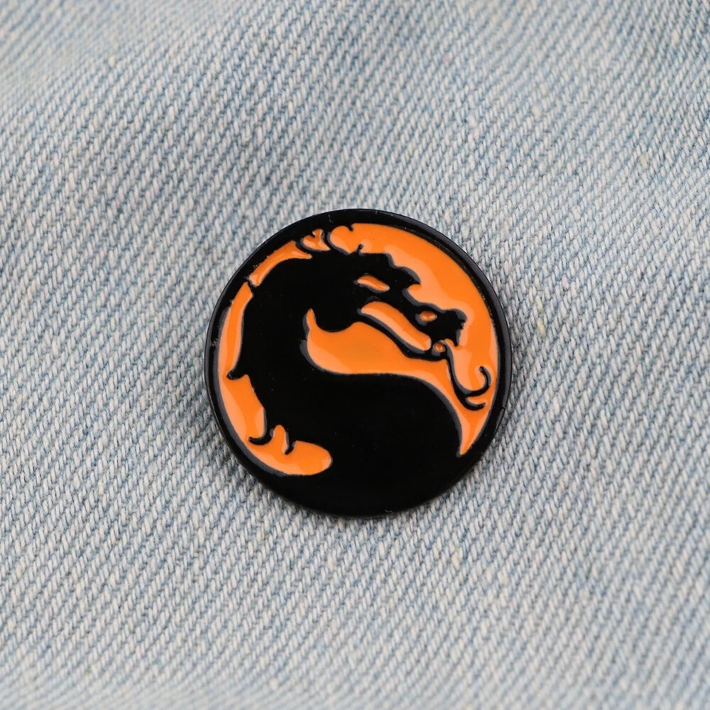 Mortal Kombat Game Movie Dragon Orange Black Logo Enamel Metal Pin