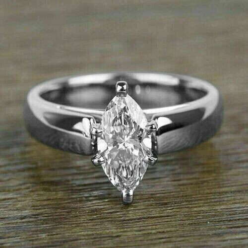 RARE 4 Ct Certified Marquise Shape Natural White Diamond Ring White Gold Finish