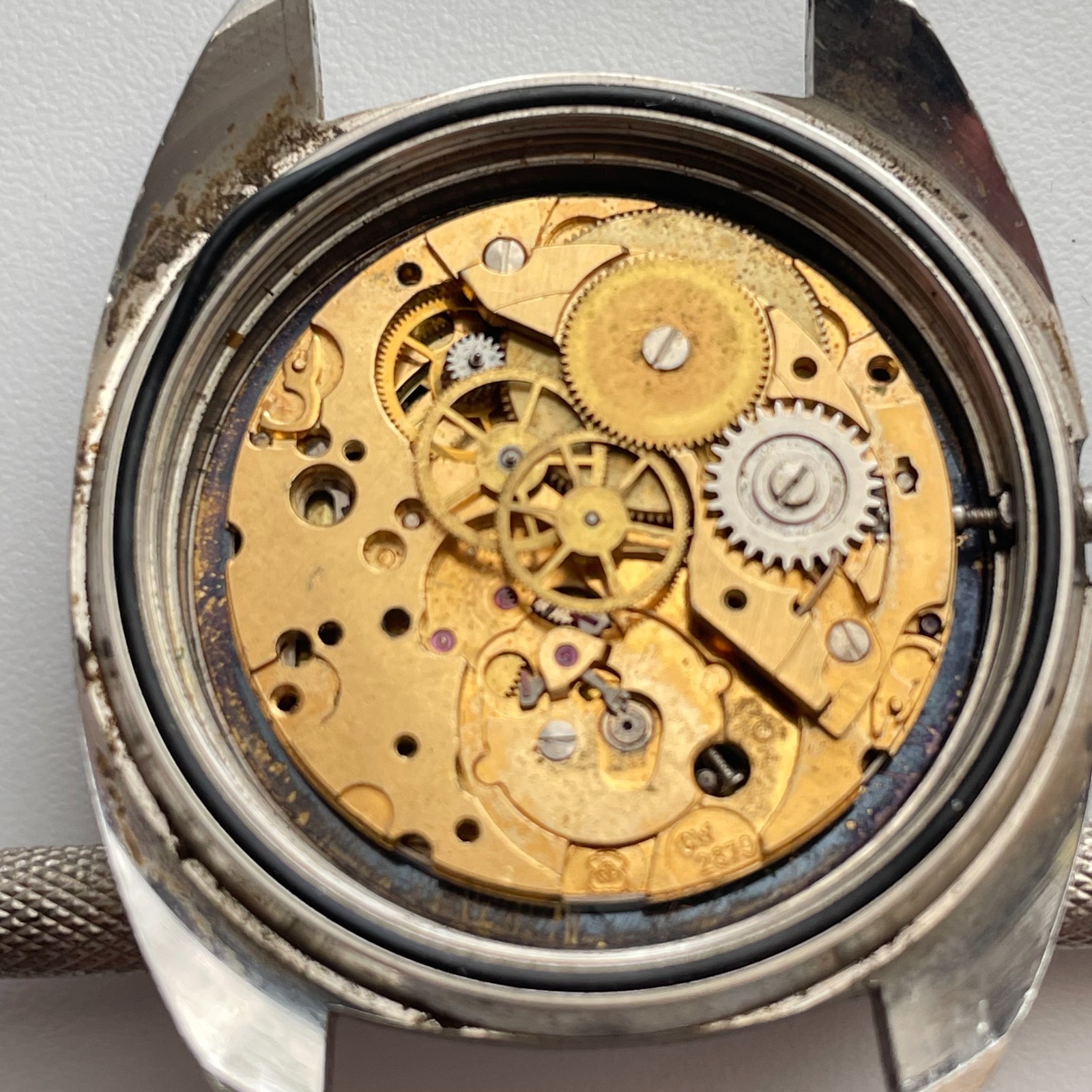 Vintage Bulova Dual Day Automatic Watch Movement N7 Parts Repair 35.6mm Case