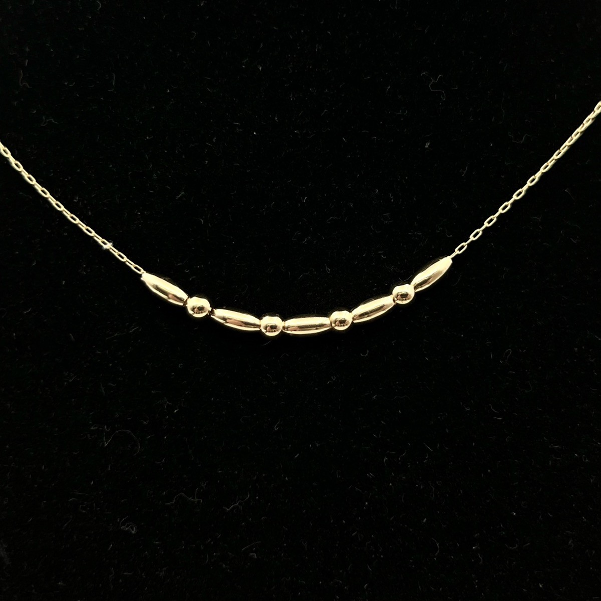 13k (14k Stamp) Yellow Gold Round & Barrel 3mm Hollow Gold Bead 15in Necklace