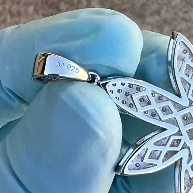 2Ct Round Cut Real Moissanite Marijuana Weed Leaf Pendant 14K Gold Plated