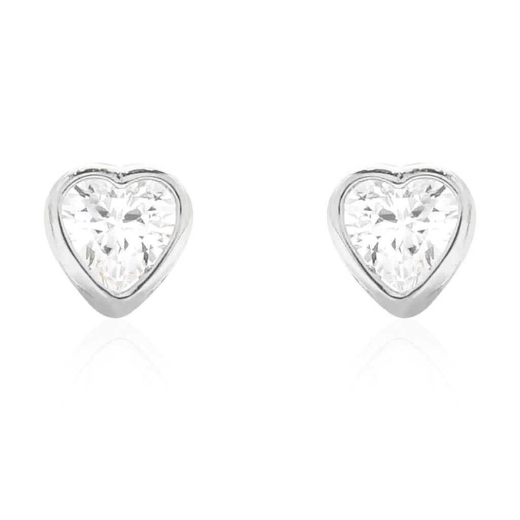 0.50CTW Simulated Diamond 14K White Gold Heart 4mm Bezel Stud Earrings