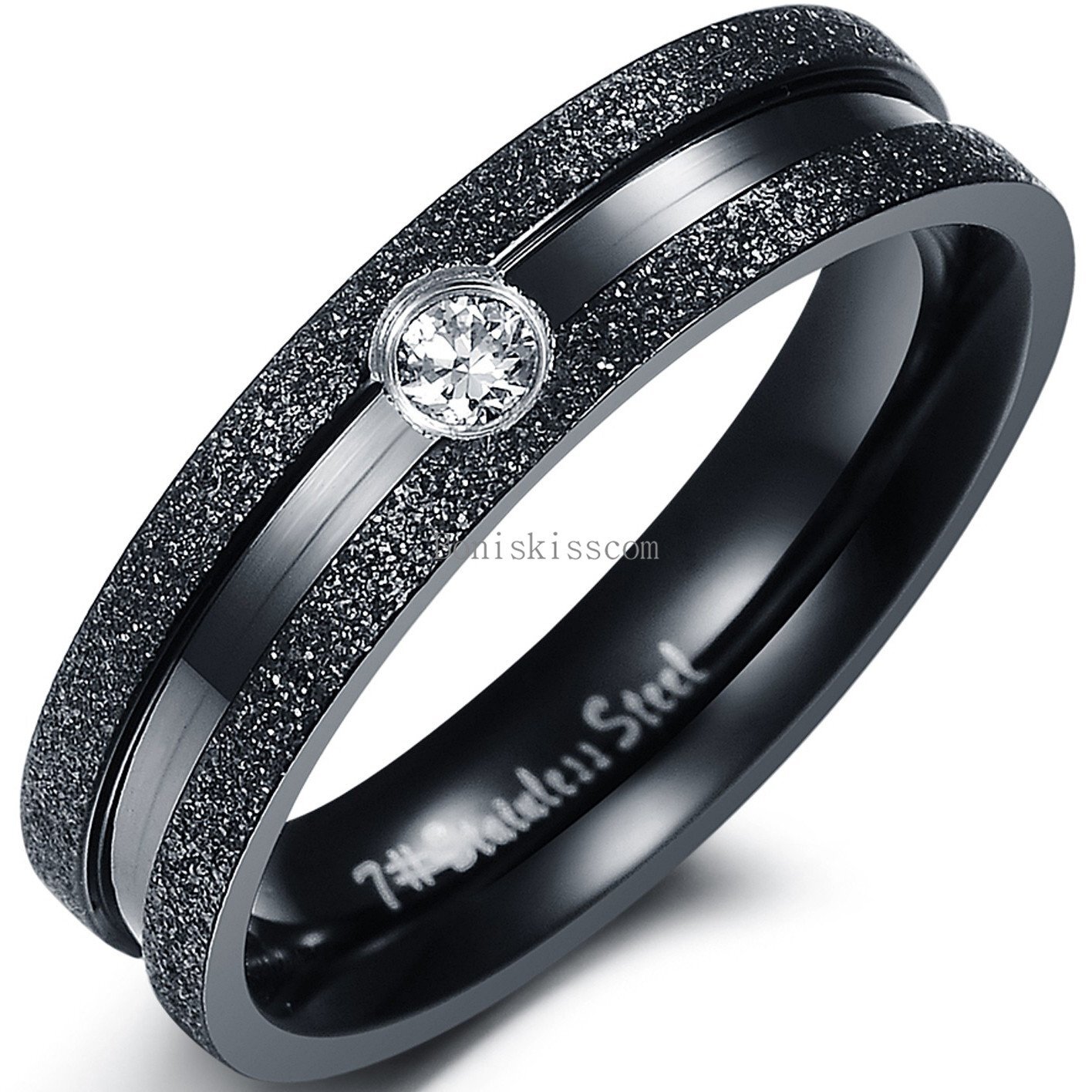 Dull Frosted Mens Black Ladies Gold Stainless Steel Couples Engagement Ring