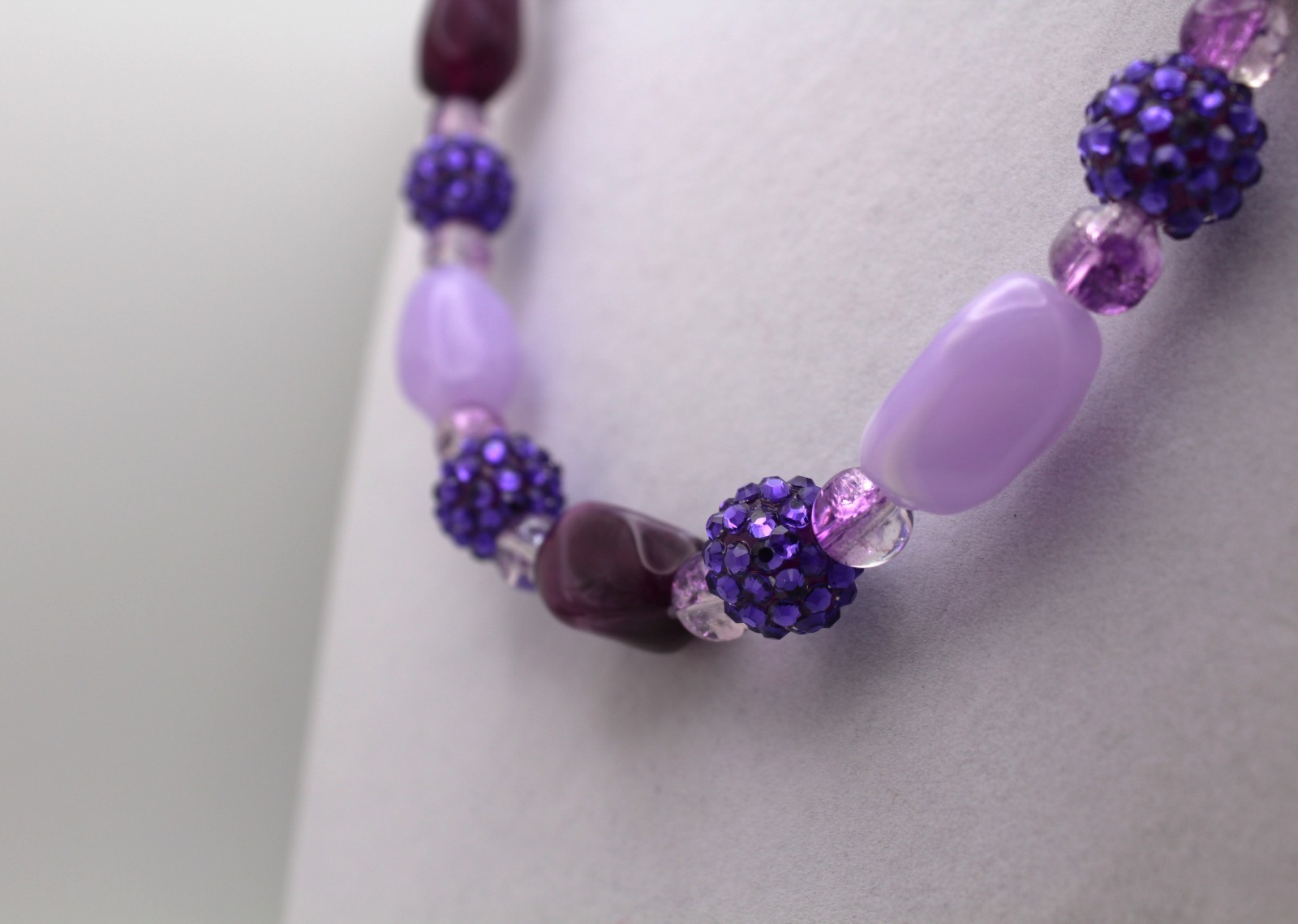 Handcrafted 24″ purple glass and acrylic beads necklace