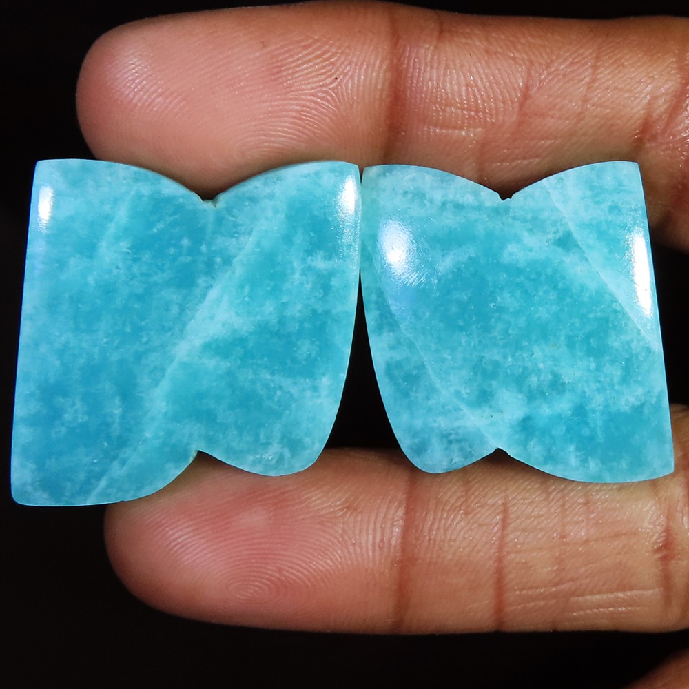 80.85 Ct 100% Natural Amazonite Pair Cabochon Gemstone Jewelry 25x28x5 mm TP653