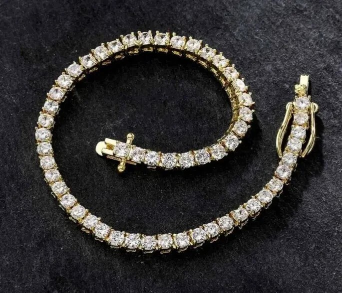 14k Solid Yellow Gold Round Natural Diamond Tennis Bracelet For Anniversary Gift