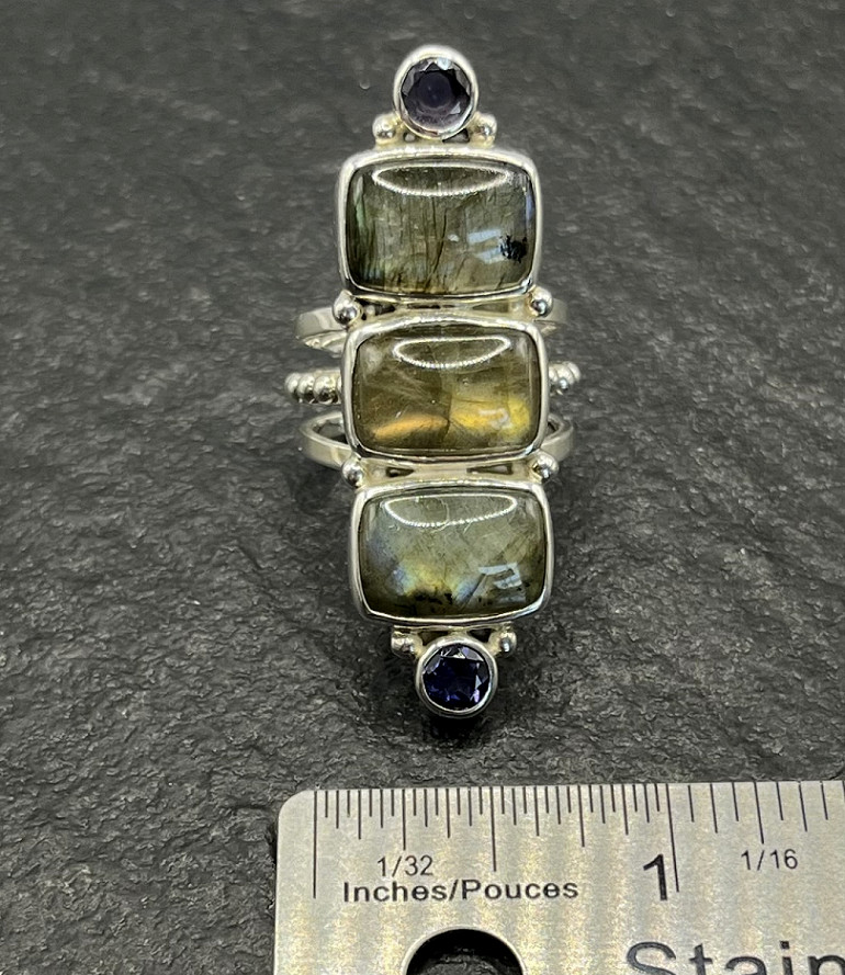 Sajen 925 Sterling Silver Labradorite and Amethyst Ring Size 9