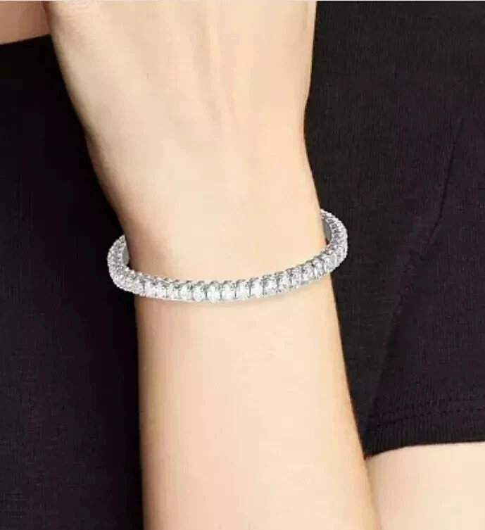 Solid 14k White Gold 7 Inches Long Tennis Bracelet 6.50 Carat Oval Cut For Women