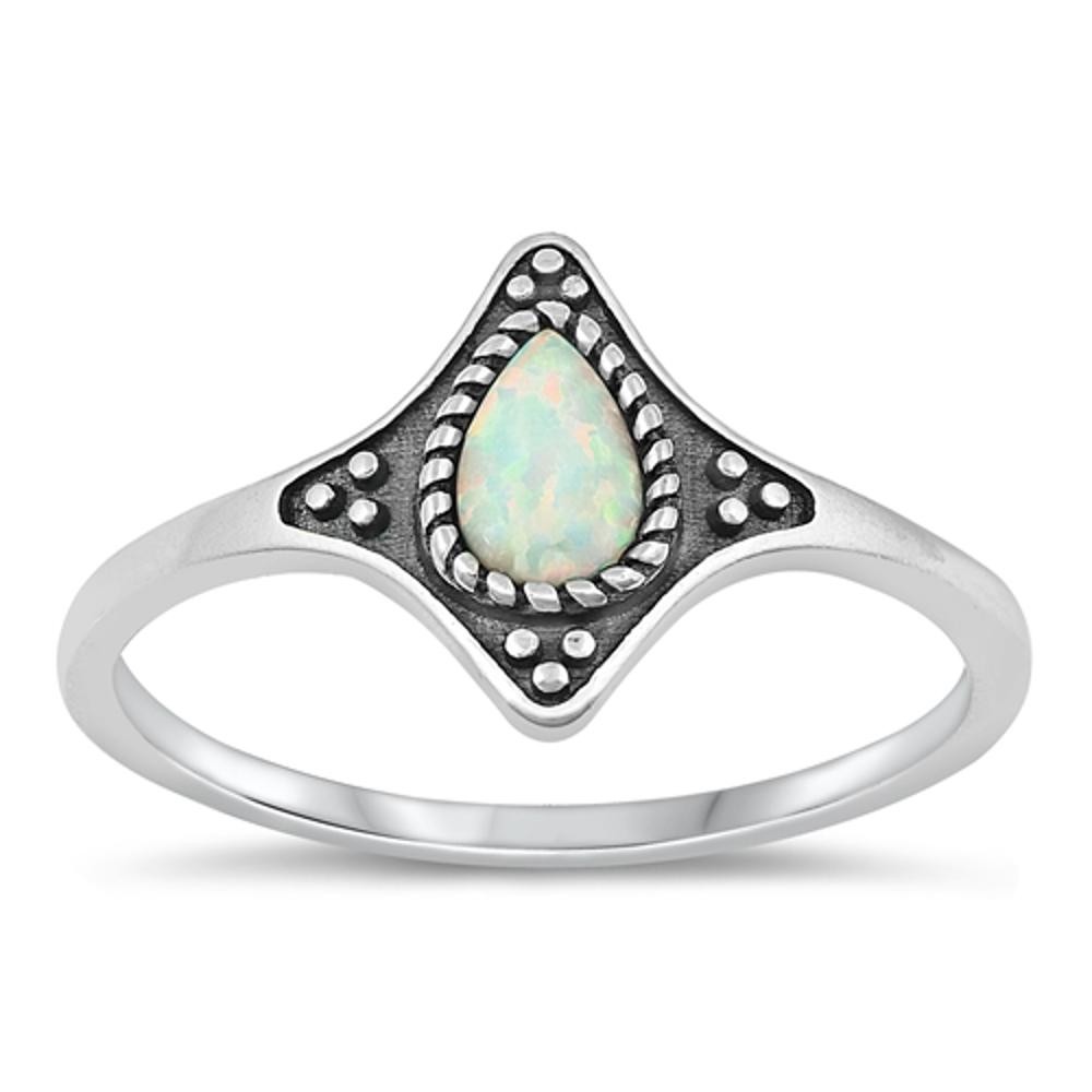 White Lab Opal Unique Ring New .925 Sterling Silver Bali Style Band Sizes 4-10