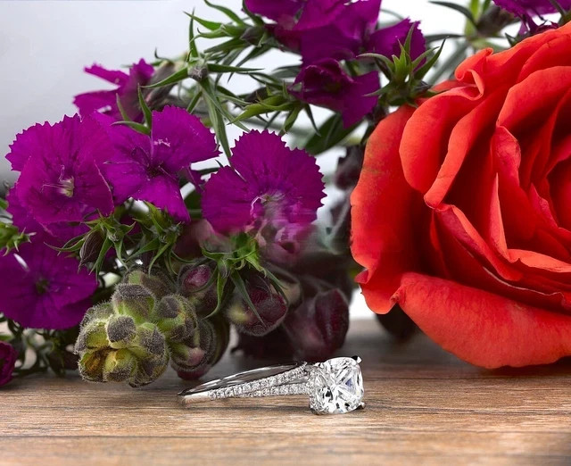 2.75 CT Cushion Cut Moissanite Bridal Engagement Ring | 14K White Gold Plated