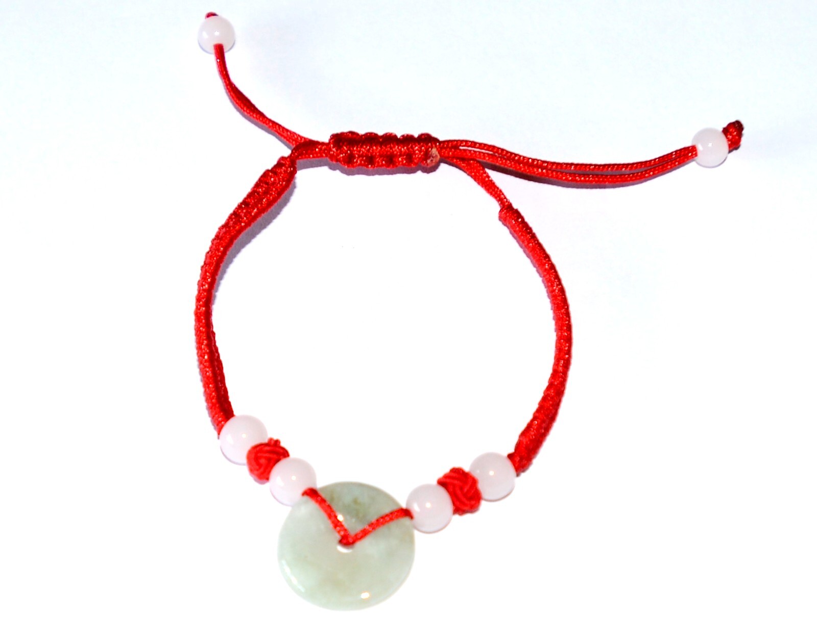 Macrame Friendship Adjustable Red Cord Feng Shui Jade Bi Disc Charm Bracelet